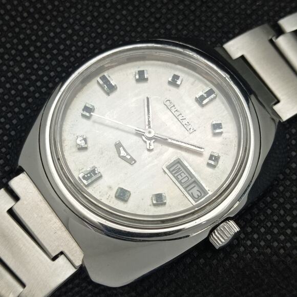 Vintage 1978 Citizen Automatic Mens Silver Watch W/daydate & Patina accents - Picture 6 of 8